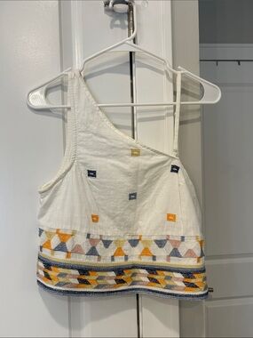 Free People White Embroidered Geometric Tank Top